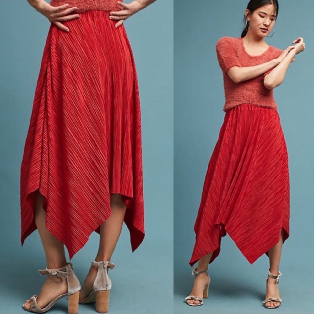 Anthropologie Sunday in Brooklyn Red Asymmetrical Skirt
